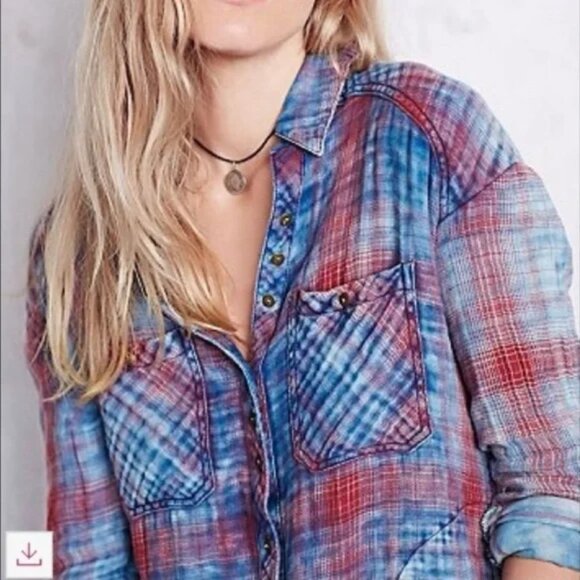 Free People Oversized Double Dip Flannel Shirt Grunge Cabincore Boho Bella Swan - Picture 1 of 6